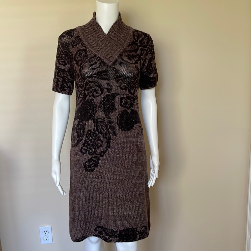 Unique ETRO botanic paisley knitted wool dress. Size 44.